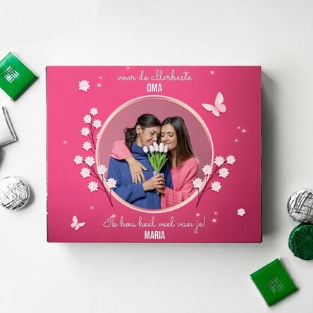 Gepersonaliseerde bonbondoos met foto en tekst - Happy spring