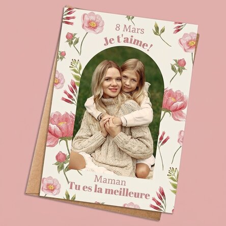Carte personnalisée avec photo et texte - Fleurs à l'aquarelle