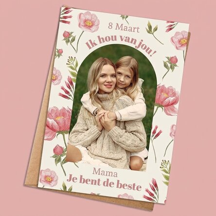 Gepersonaliseerde kaart met foto en tekst - Watercolor flowers