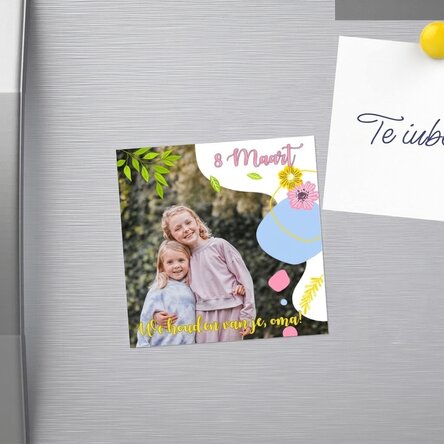 Gepersonaliseerde magneet van 10x10 met foto en tekst - Happiness