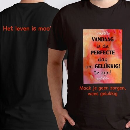 Katoenen T-shirt met foto en teksten aan beide kanten