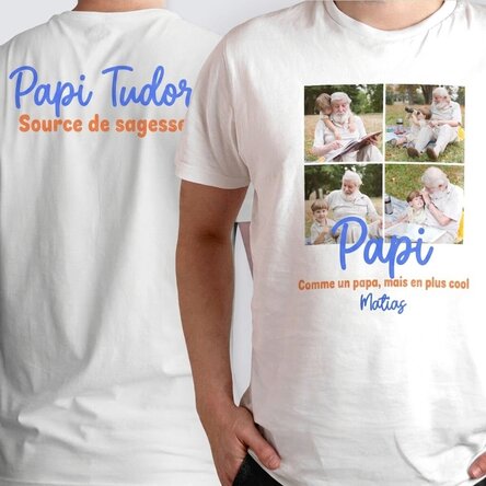 T-shirt en coton personnalisé avec 4 photos et un texte recto-verso - Memories