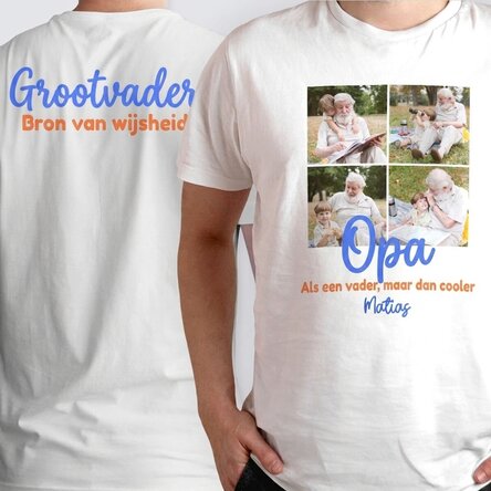 Gepersonaliseerd katoenen T-shirt met 4 foto’s en tekst aan de voor- en achterkant - Memories
