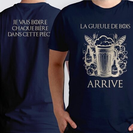 T-shirt en coton personnalisé avec un texte au recto et au verso - « Hangover is coming »