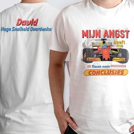 Gepersonaliseerd katoenen T-shirt met tekst aan de voor- en achterkant - Racing Thoughts