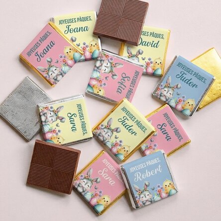 Lot de 10 mini-chocolats personnalisés avec un message - Joyeuses Pâques !
