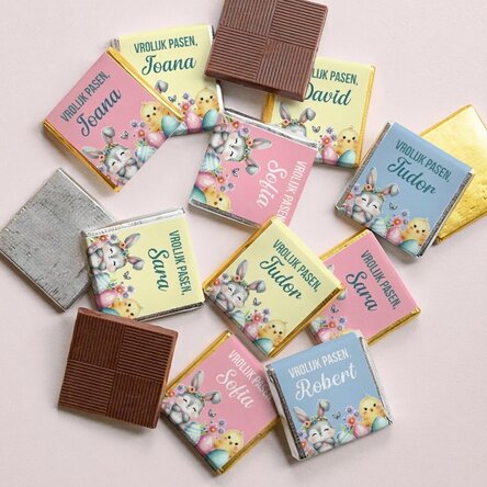 Set van 10 gepersonaliseerde minichocolade met boodschap - Fijne Pasen!