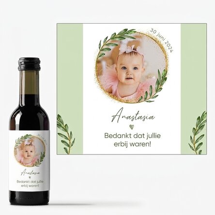 Gepersonaliseerd mini-wijnflesje met een foto en tekst - Doopgeschenk