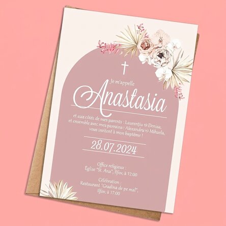 Carte personnalisée avec texte - Invitation à un baptême - Pink Elegance