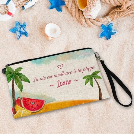 Petite pochette pour accessoires personnalisée avec un texte - Beach