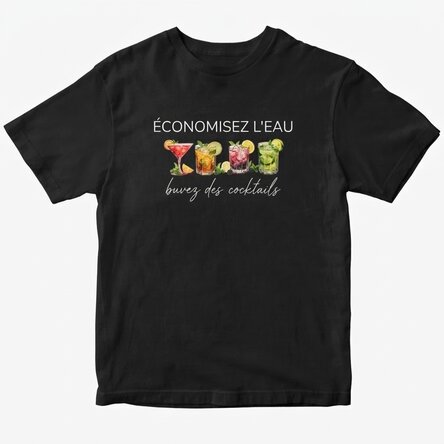 T-shirt en coton personnalisé avec l'inscription « Save water, drink cocktails »