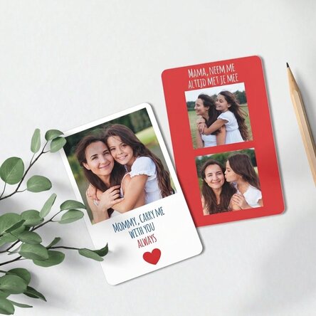 Gepersonaliseerd aluminium kaartje, voor- en achterzijde, met 3 foto's en een boodschap