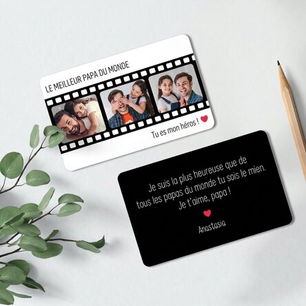 Carte en aluminium personnalisée recto-verso avec 3 photos et un message