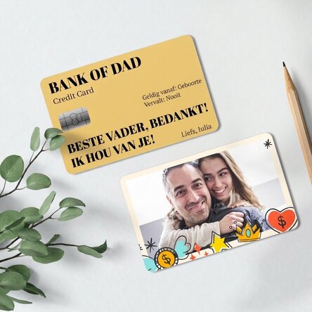 Gepersonaliseerde aluminiumkaart, voor- en achterzijde, met een boodschap en een foto - Bank