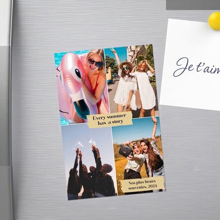 Aimant personnalisé de 10 x 15 cm avec 4 photos et des messages