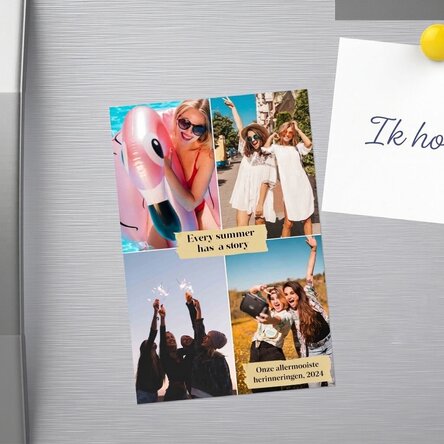 Gepersonaliseerde magneet van 10 x 15 cm met 4 foto's en teksten