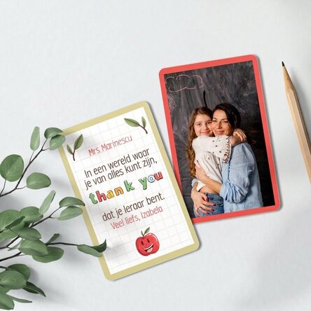 Gepersonaliseerde aluminiumkaart, voor- en achterkant, met een boodschap en een foto - bedankt