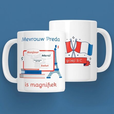 Gepersonaliseerde mok met boodschap - De lerares Frans