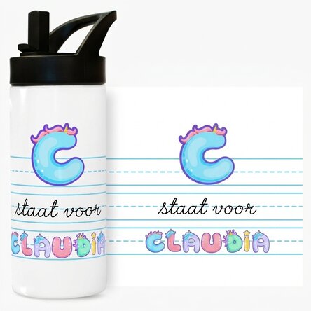 Thermosfles met handvat en rietje, gepersonaliseerd met naam – eenhoornmodel