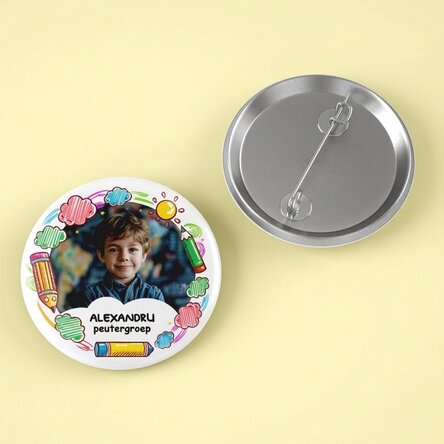 Gepersonaliseerde button met foto en tekst - Kleuterschool