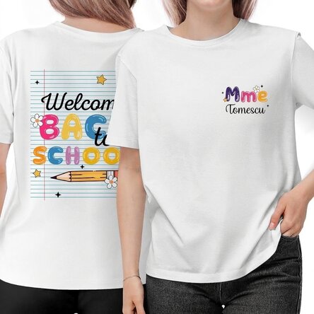 T-shirt en coton personnalisé, recto - verso - Retour à l'école