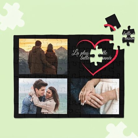 Puzzle personnalisé avec 3 photos et un texte - In love
