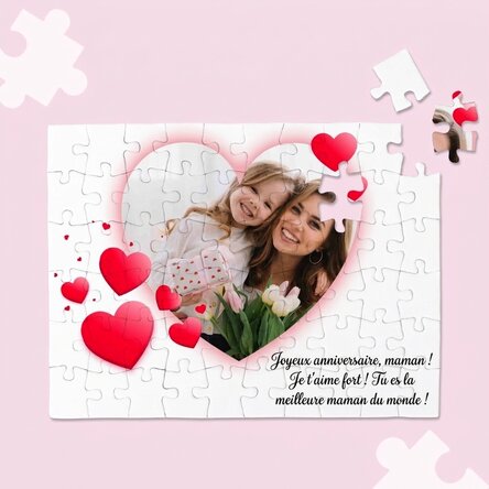 Puzzle personnalisé avec une photo et un texte - Cœur