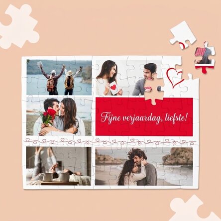 Gepersonaliseerde puzzel met 5 foto's en tekst - Hearts
