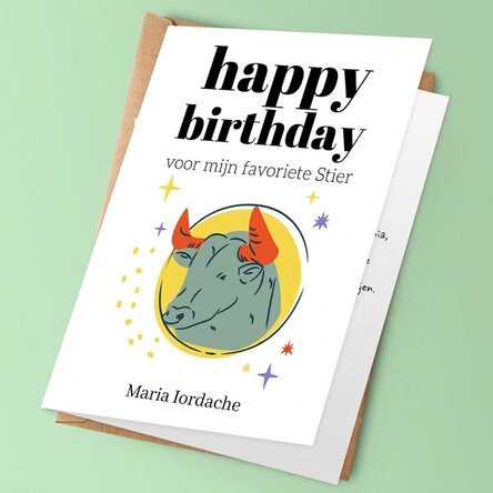 Gepersonaliseerde wenskaart met tekst - Sterrenbeeld Stier