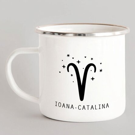 Tasse métallique émaillée personnalisée avec un message - Signe du Bélier