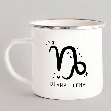 Tasse métallique émaillée personnalisée avec un message - Signe du Capricorne