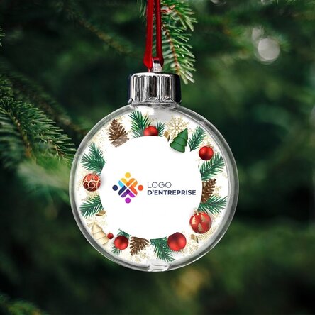 Boule personnalisée recto-verso avec logo et message - Joyeuses fêtes !