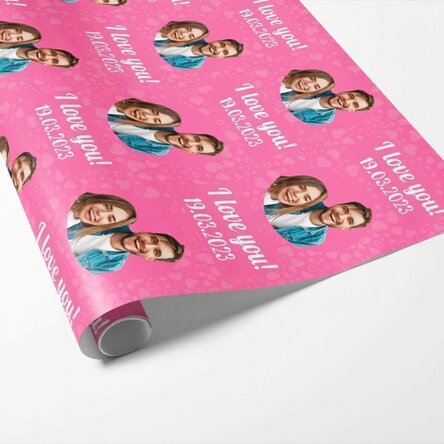 Gepersonaliseerd cadeaupapier met tekst en foto - Ik hou van je!