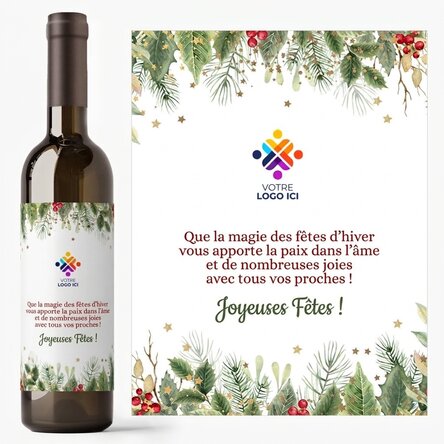 Vin personnalisé avec texte et logo - Joyeuses fêtes !