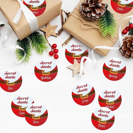 Set van 12 gepersonaliseerde stickers (zelfklevende etiketten) met een boodschap - Secret Santa