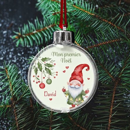 Boule de Noël transparente personnalisée recto-verso avec une photo et un message - Mon premier Noël