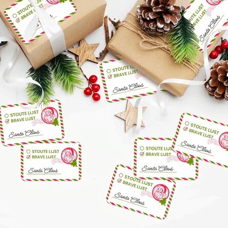 Set van 8 gepersonaliseerde stickers (zelfklevende etiketten) - Naughty List