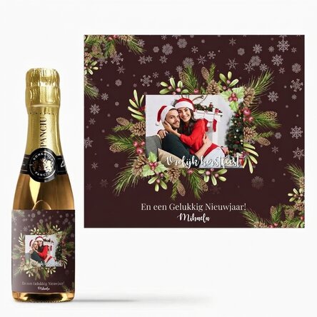 Mini-flesje mousserende wijn, gepersonaliseerd met foto en tekst - Kerstversieringen
