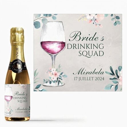 Mini-bouteille de vin mousseux personnalisée avec un message pour l'enterrement de vie de jeune fill
