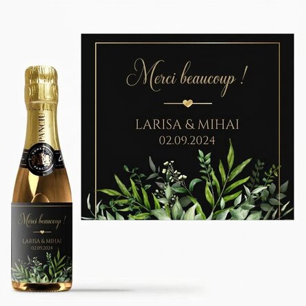 Mini-bouteille de vin mousseux personnalisée avec un message - Remerciements