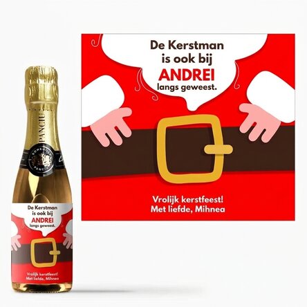 Mini-flesje mousserende wijn, gepersonaliseerd met een boodschap - De kerstman is er