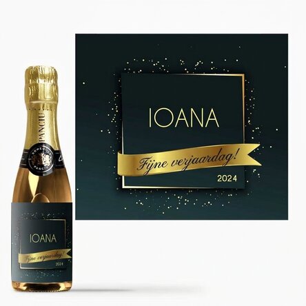 Mini-flesje mousserende wijn, gepersonaliseerd met naam - Goud