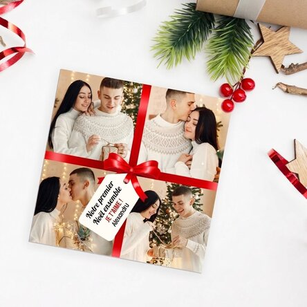 Aimant 10 x 10 personnalisé avec 4 photos et un message - Le cadeau idéal