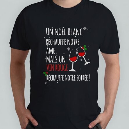 T-shirt en coton personnalisé avec un texte - Noël blanc et vin rouge