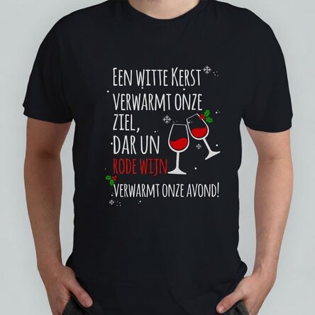 Gepersonaliseerd katoenen T-shirt met tekst - Witte kerst en rode wijn
