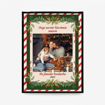 Gepersonaliseerd schilderij met een foto en tekst - De eerste Kerstmis