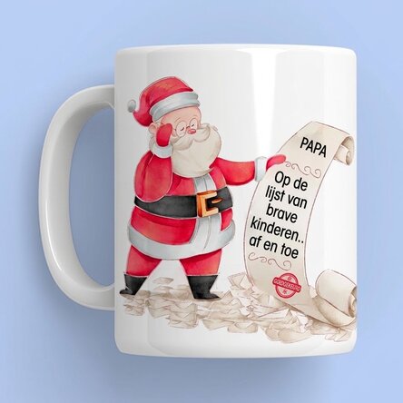 Gepersonaliseerde mok met tekst en foto - De lijst van de kerstman