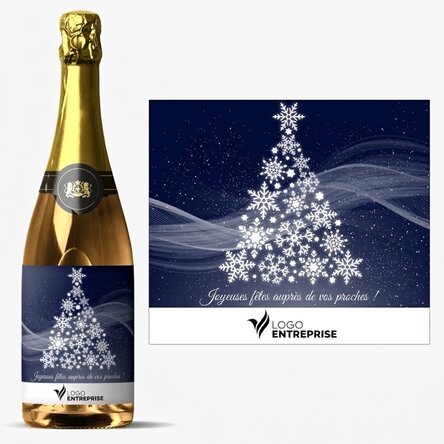 Vin mousseux personnalisé avec logo et message - Joyeux Noël !