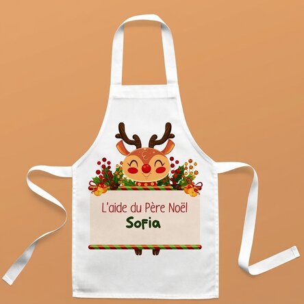 Tablier de cuisine personnalisé pour enfants avec inscription - L'aide du Père Noël