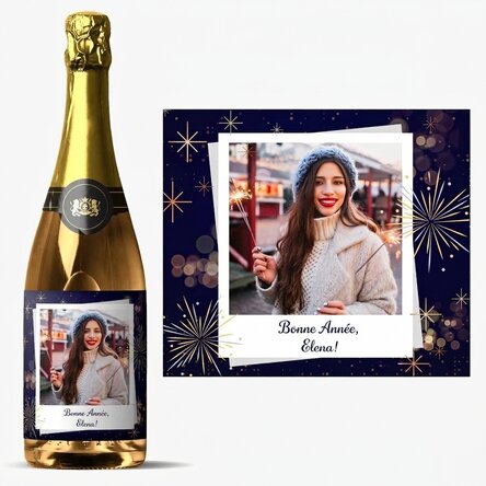 Vin mousseux personnalisé avec une photo et un message - Bonne année !